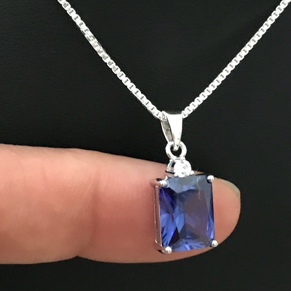 Sterling Silver Tanzanite CZ Pendant Necklace - Picture 8 of 8